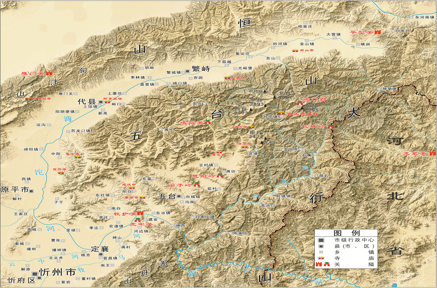 五台山的范围-地图图形审图号：005号
