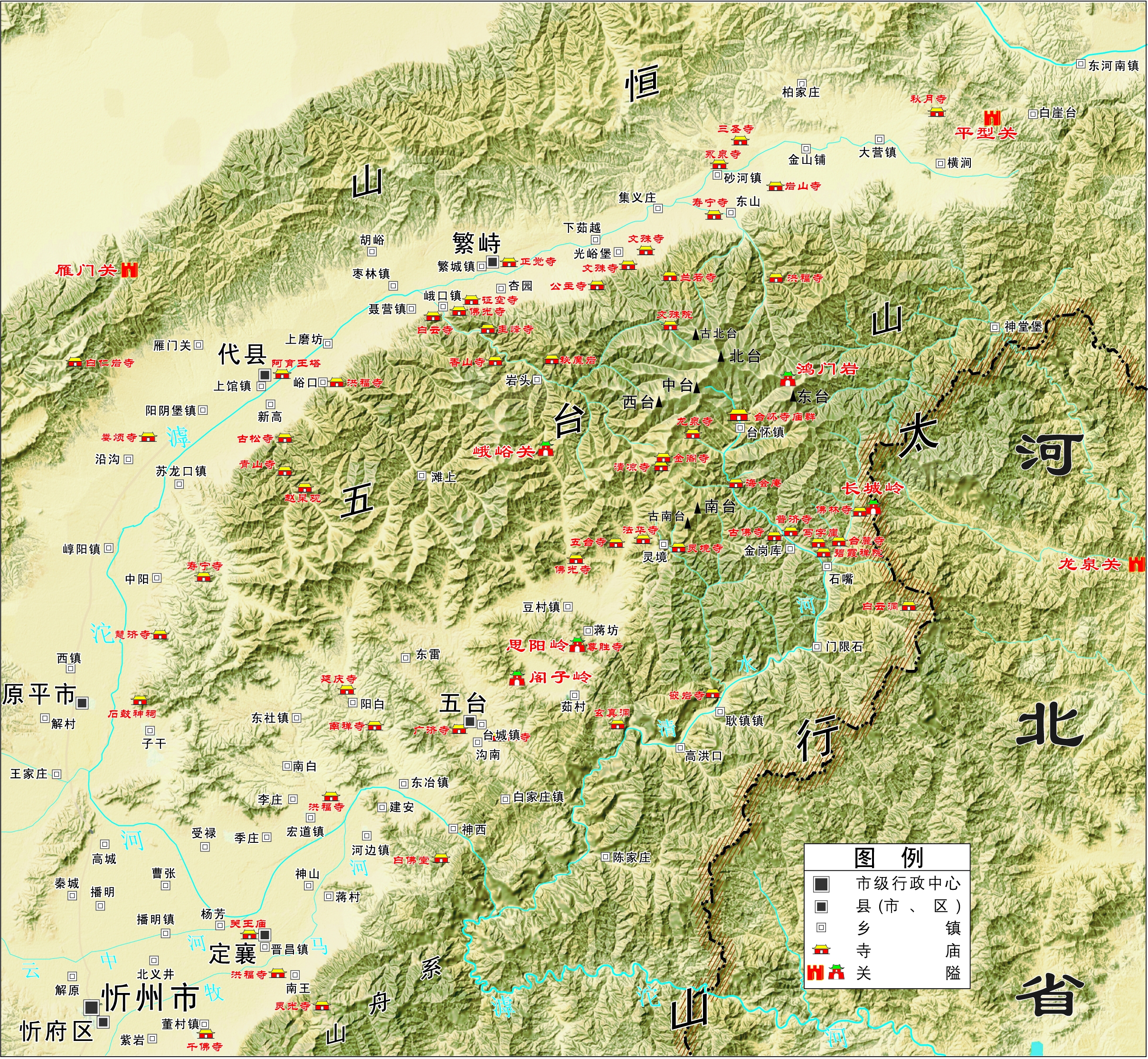 台外寺庙图-《大朝台》地图图形审图号：005号